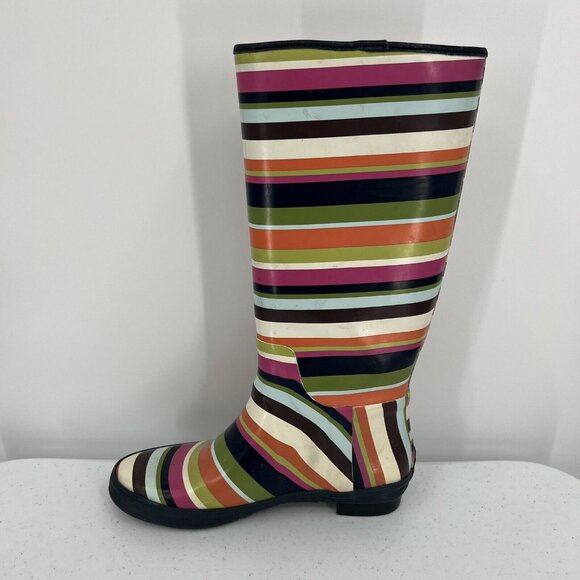 Coach Womens Striped Rain Boots Multicolor Rubber Size 6B - Picture 2 of 10